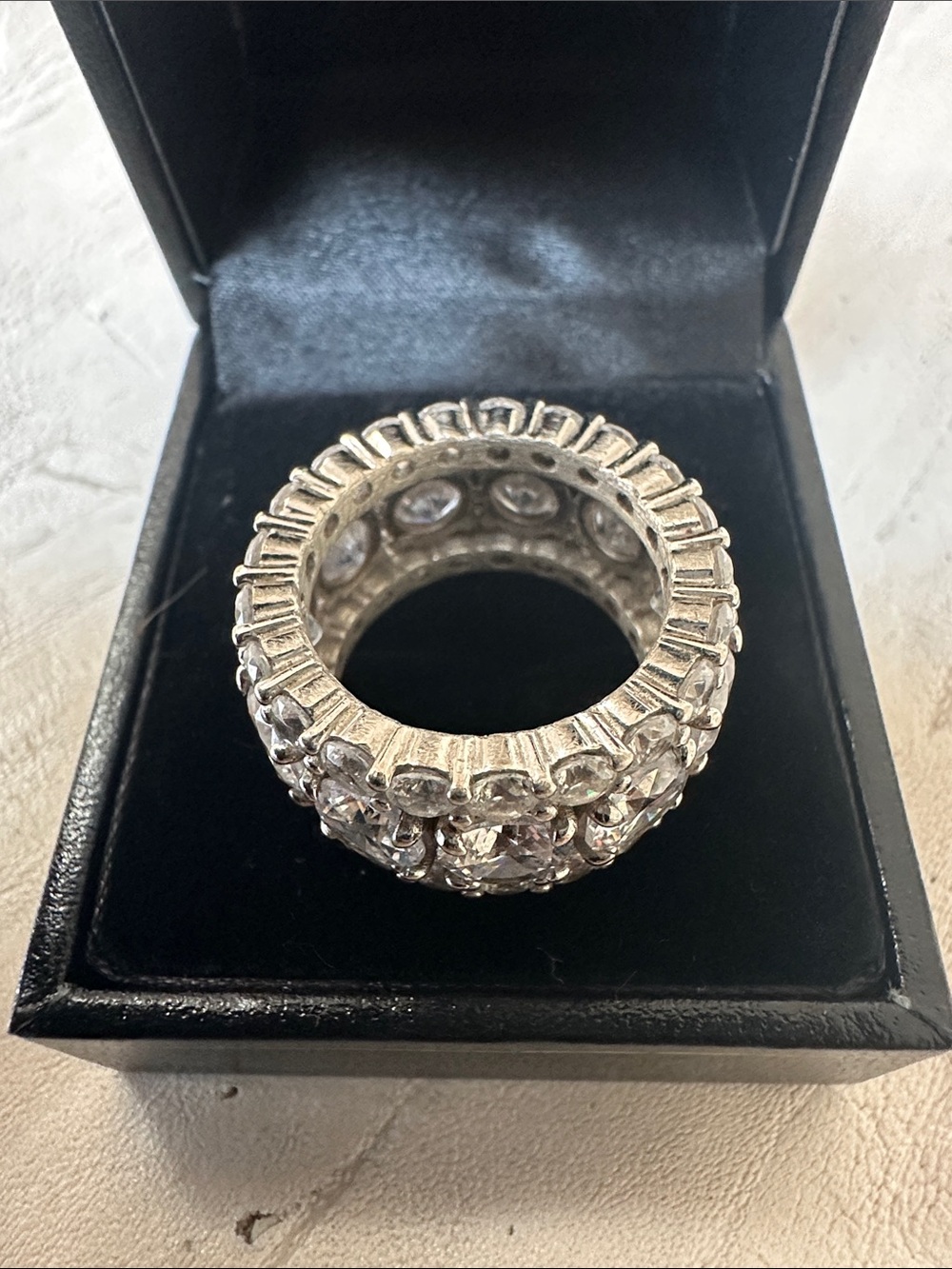 Clear Crystal Multi-Row Silver Ring — Sparkling Statement Band - Picture 3 of 4